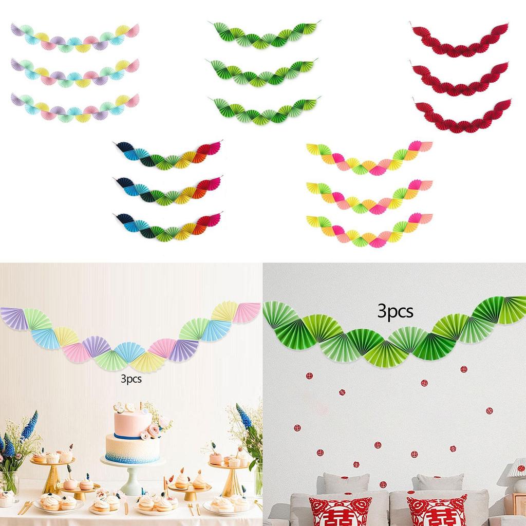 3x Paper Fans Garland Ceiling Hanging Decoration Ornament Background for Party Supplies Celebration Carnival Birthday Wedding