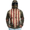 Men’s Long Sleeve Hooded Sun Protection Shirt with Flag and Cross Print Quick Dry Lightweight Athletic Top for Outdoor Sports Fishing Fitness