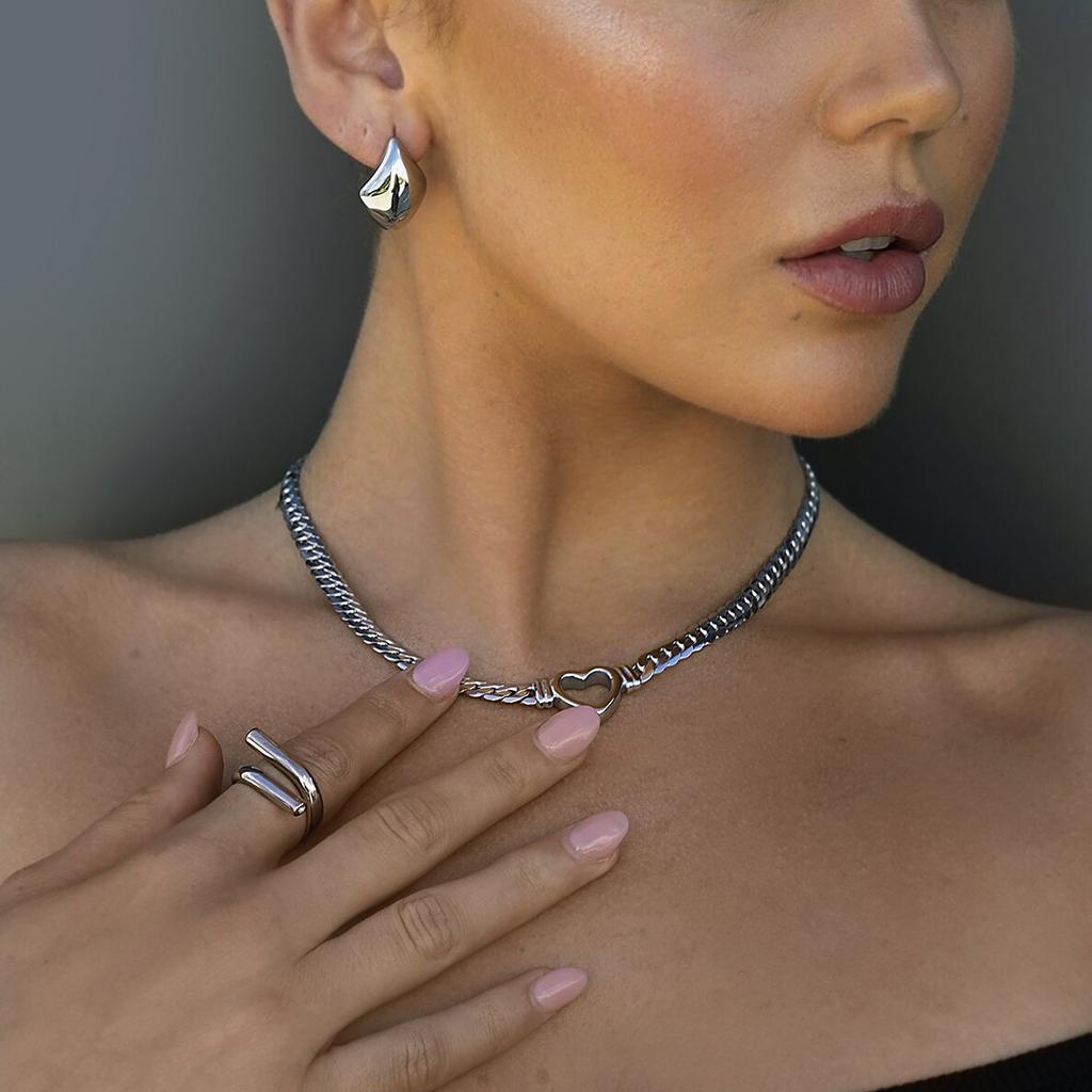 Neuer Trend Edelstahl Kubanische Kette Hohlherz Halskette Hochzeit 14K Vergoldet Liebesherz Anhänger Halskette Für Mädchen