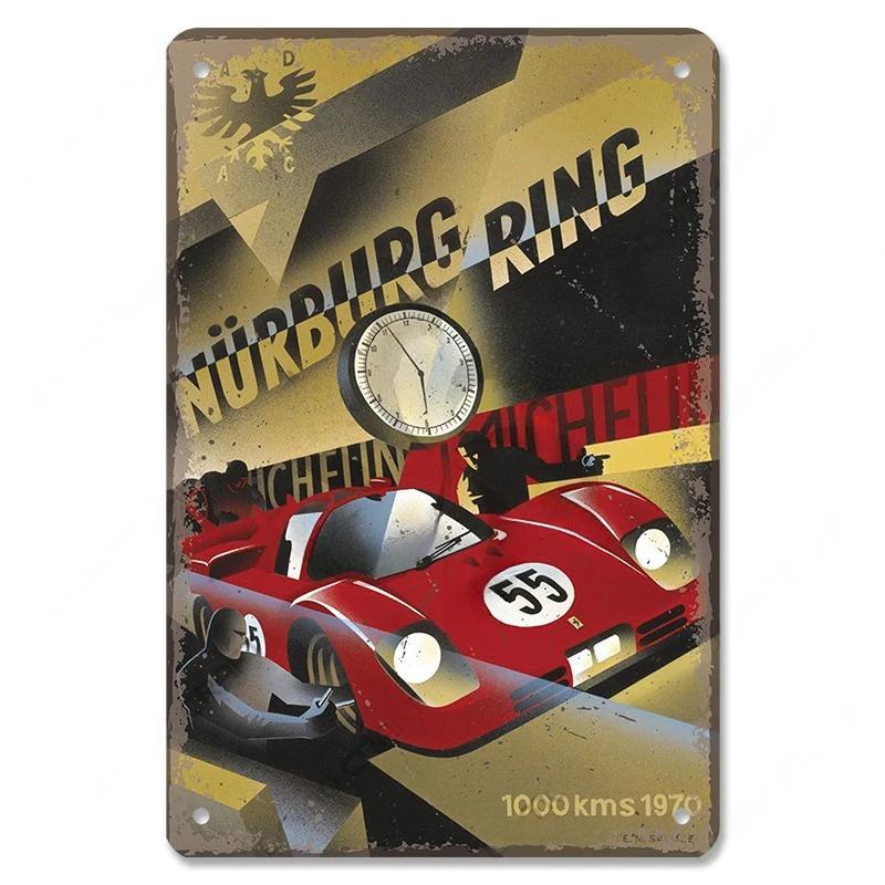 Vintage Metal Tin Signs Racing Car Plaque Decor F1 Racetrack Metal Poster Wall Art for Garage