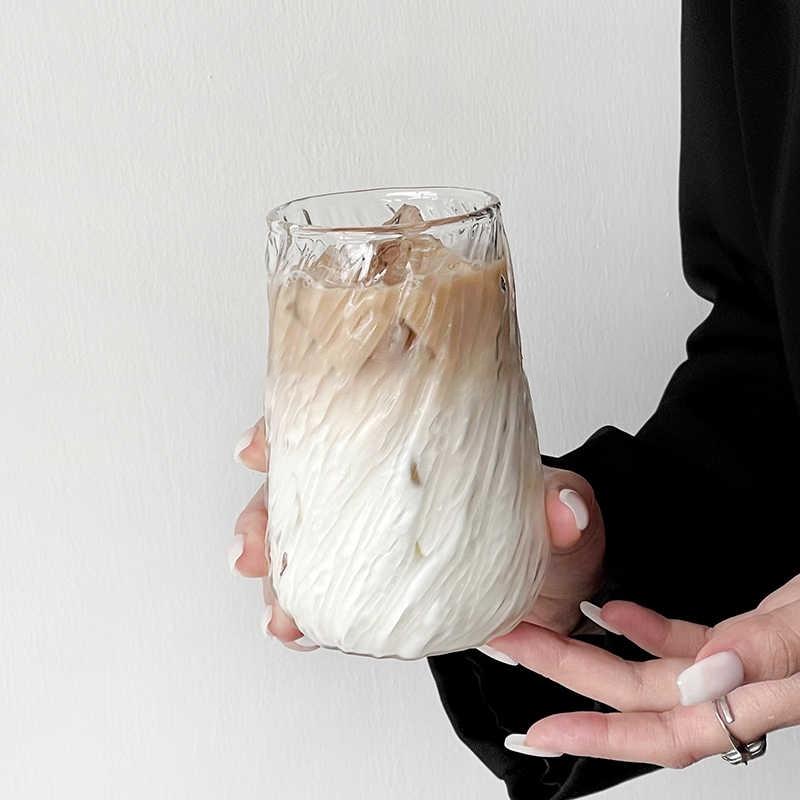 Stripe Coffee Glass Cup Ice Coffee Mug Transparent Glass Tea Cup Drinkware Juice Milk Mocha Cups Kitchen Supplies