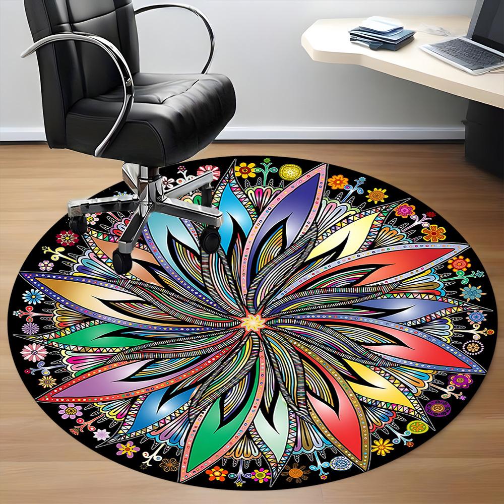 1pc Flower Mandala Chair Carpet for Office, Round Non Slip Durable Large Size Office Carpet, Suitable for Office