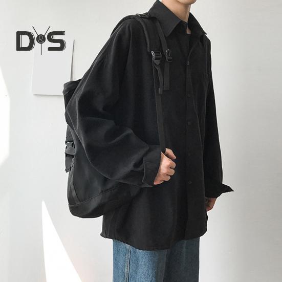 Men Shirt Lapel Long Sleeve Single Breasted Shirt Tops Solid Color Patch Pocket Casual Shirt Loose Fit Comfortable Fit Jacket