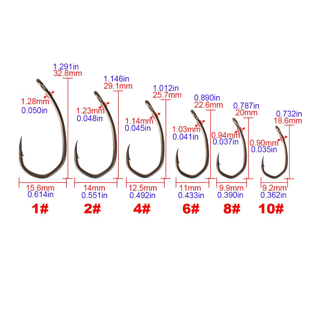Hirisi 8041 50Pcs PTFE Coated Fish Hook High Carbon Stainless Steel Anti-Rust Sharp Point Barbed With Eye for Fishing Accessory