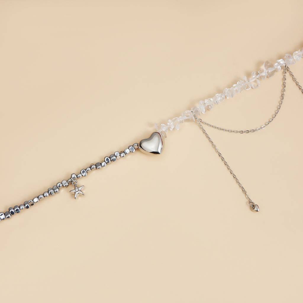 LATS Elegant Irregular Alloy Crystal Panelled Heart Pendant Necklace for Women Chain Choker Dinner Party Jewelry