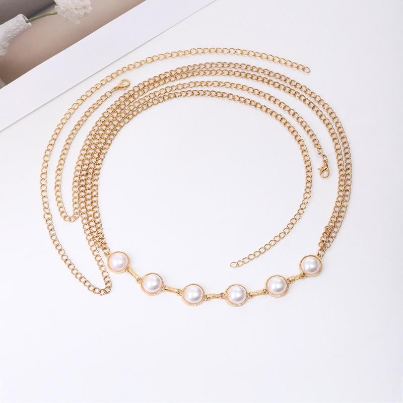 Mary Niche Styleeasiest for Match Imitation Pearl Waist Chain Casualins Styleclassy Sense Clavicle Chain Silver Jewelry Body Chain