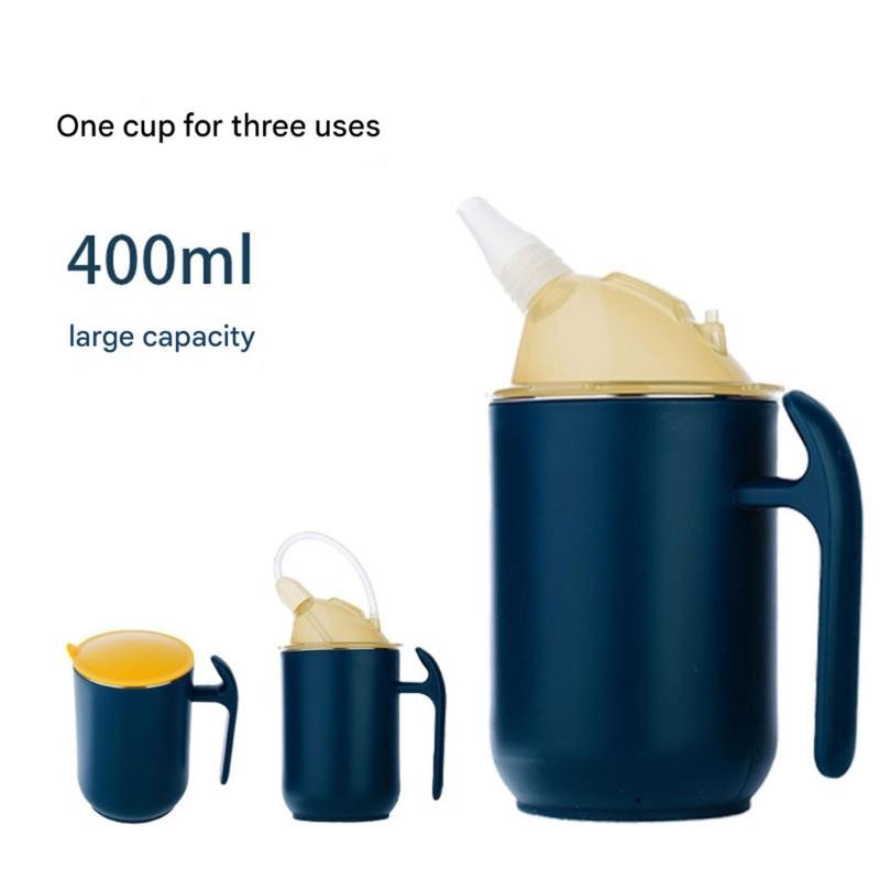 Reusable Drinking Cup 400ml Spill Proof Straw Cup with Handle and Lid For Elderly Kids Bedridden Users 304 Steel Designs