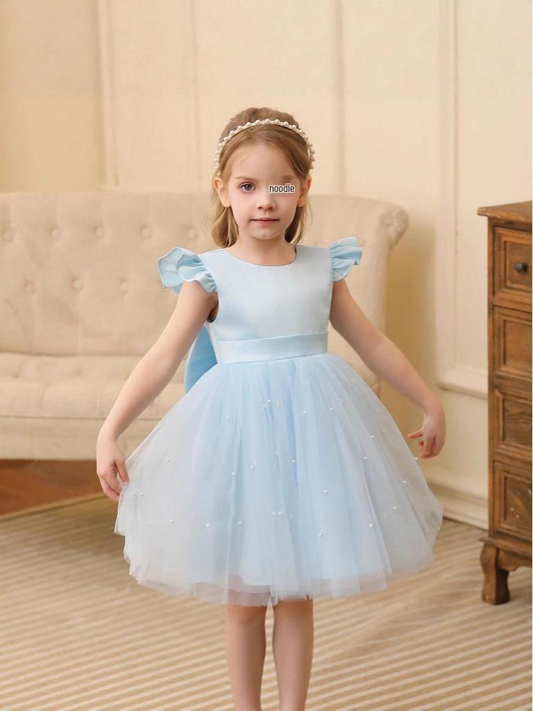 Mädchen Prinzessinnenkleid mit großem Schleifenrücken, rückenfrei, mit flauschigem Tüllrock für Festivals und Auftritte