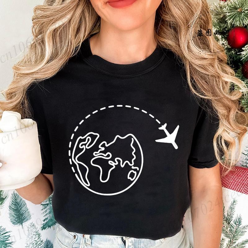 Global Traveling Travel Around The World T-Shirts for Women, Funny Airplane Tops Tees,trip Graphic Women's Men Tee Top Clothing