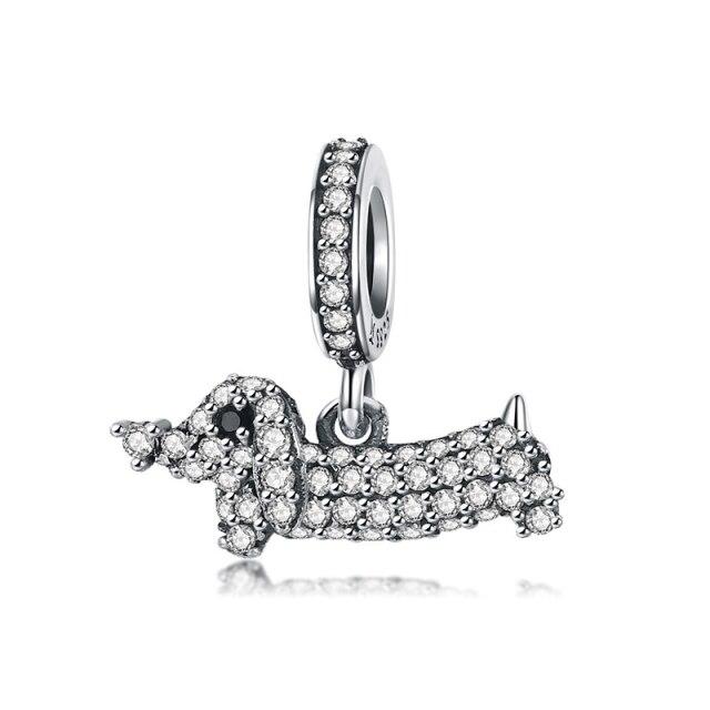 Zirconia Color Sterling Cane Animaletto Cane Cane Bulldog Perline Adatte Braccialetto da Polso Originale Ciondolo Gioielli Fai da Te Braccialetto da Polso alla Moda