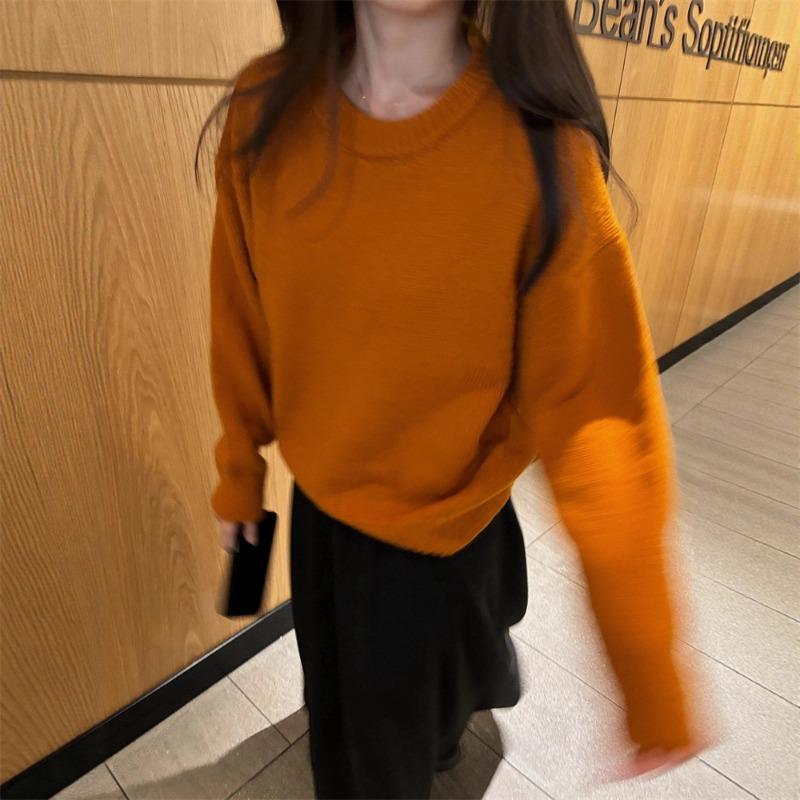 Premium Temperament Pullover Round Neck Soft Waxy Sweater Women's Autumn and Winter New Simple and Versatile Loose Knitted Top