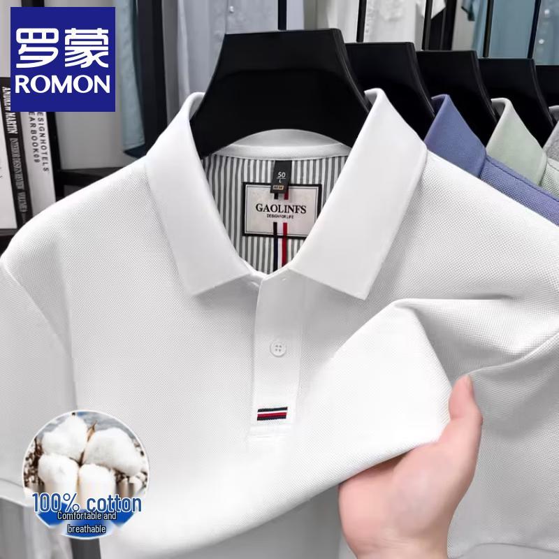 Romon Men's Short Sleeve Mercerized Cotton Polo Shirt
