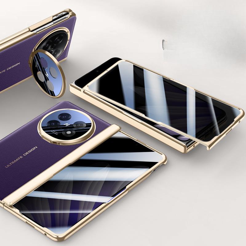 Suitable for Oppofindn5 Phone Case Film Integrated Electroplated Lens Bracket N5 Folding Full Package Central Axis Hinge Leather Case