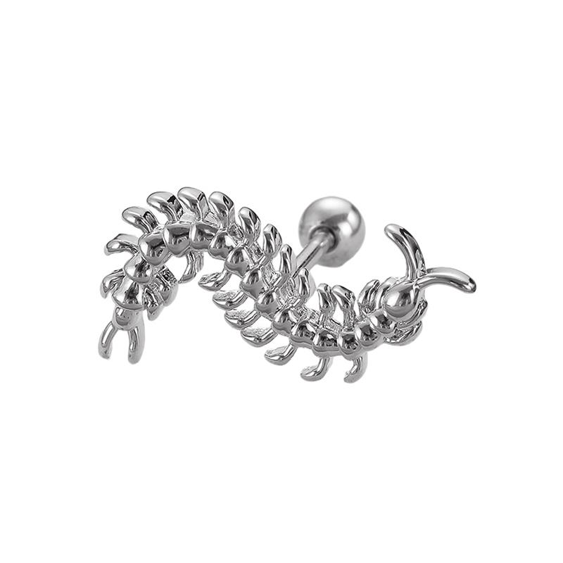 Stainless Steel Centipede Earring Punk Cartilage Spiral Waterproof Stud Earring Not Fading Hypoallergenic Piercing Jewelry