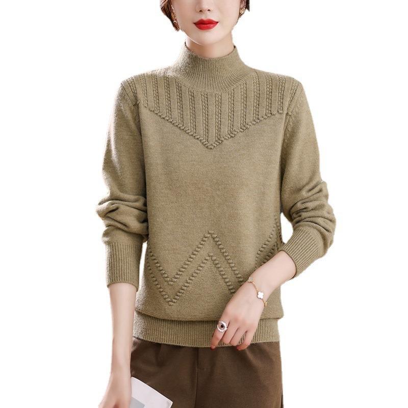 Semi-turtleneck bottoming shirt women's autumn and winter thick sweater new autumn loose short long-sleeved knitted sweater