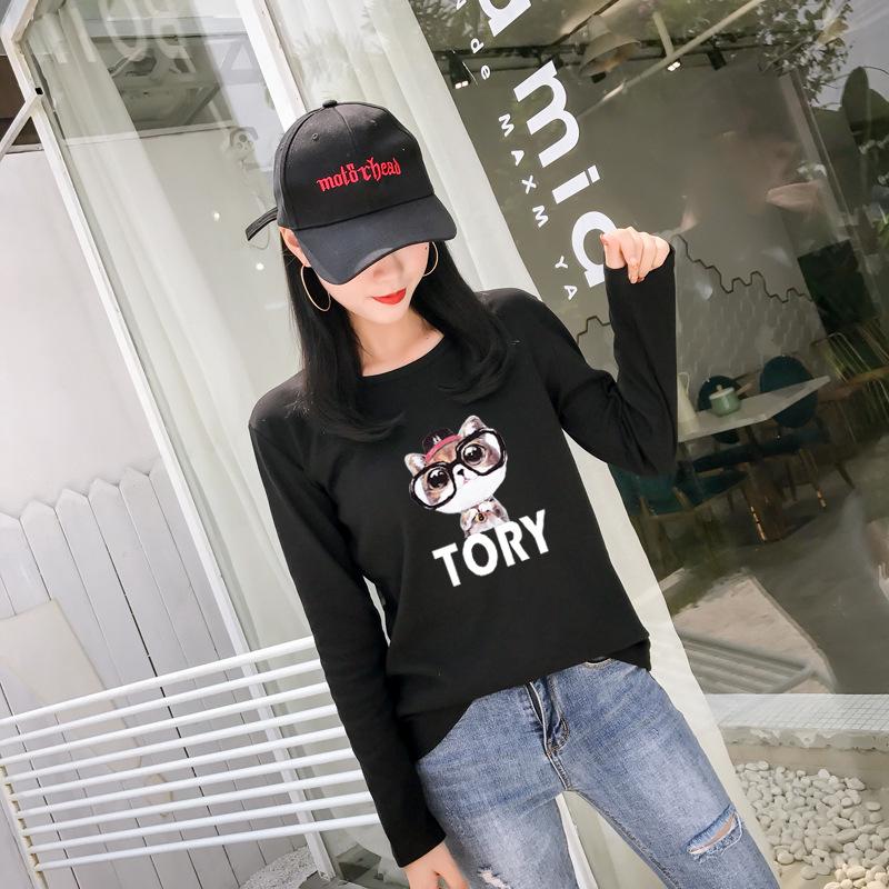 New Autumn T-shirt Women's Loose Cartoon Printed Long-sleeved Top Student Top Base Shirt