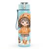 1PC Orange Hood Girl Small Pet Companion Pattern 750ml Color Plastic Sports Water Bottle Leakproof Flip Straw Lid Suitable for Sports Office Home Use