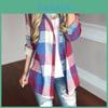 Women Long Sleeve Plaid Linen Shirt With Turndown Collar For Casual Office Wear