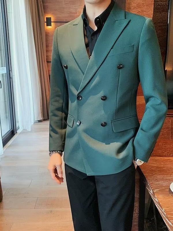 Jaqueta de Terno Masculina Slim Fit de Botão Duplo - Estilo Britânico de Alta Qualidade para Primavera e Outono