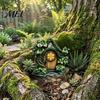 Wooden Crafts Decoration Fairy Garden Decoration, Tree Hollow Cottage Door with High-Definition Elf Light UV Printing, Waterproof Acrylic Outdoor
