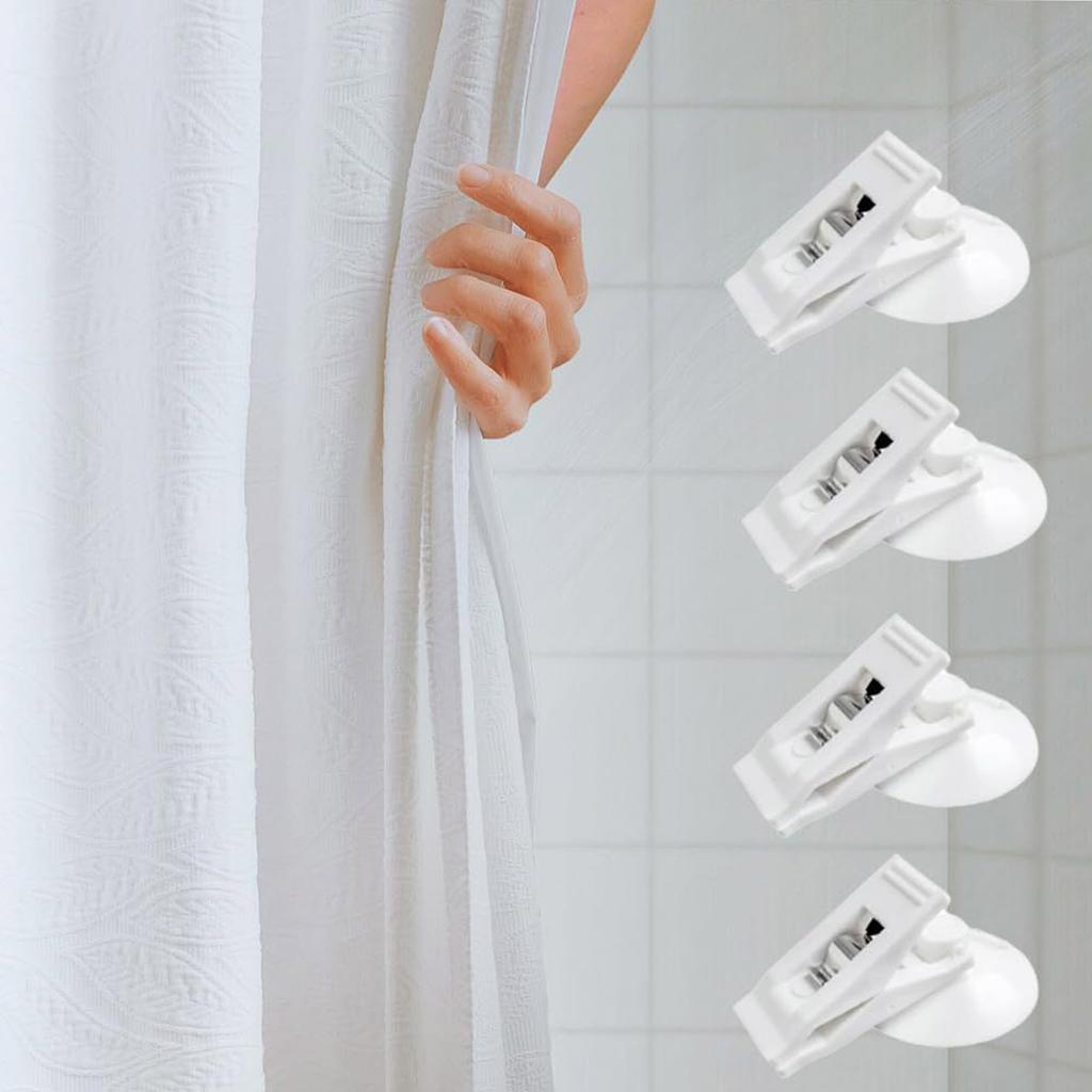 4/8Pcs Shower Curtain Clips with Suction Cup to Prevent Water Splashing Out Windproof Splash Guard Clip for Bathroom