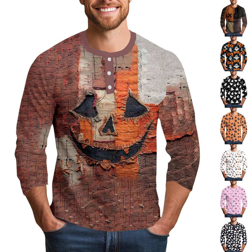 Men's Halloween Printed  Collar Three-Quarter Sleeve
