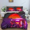 Retro Bedding Set Abstract Duvet Cover Set Waves and Sunset Pattern Comforter Cover with Pillowcase King Queen Home Textiles369