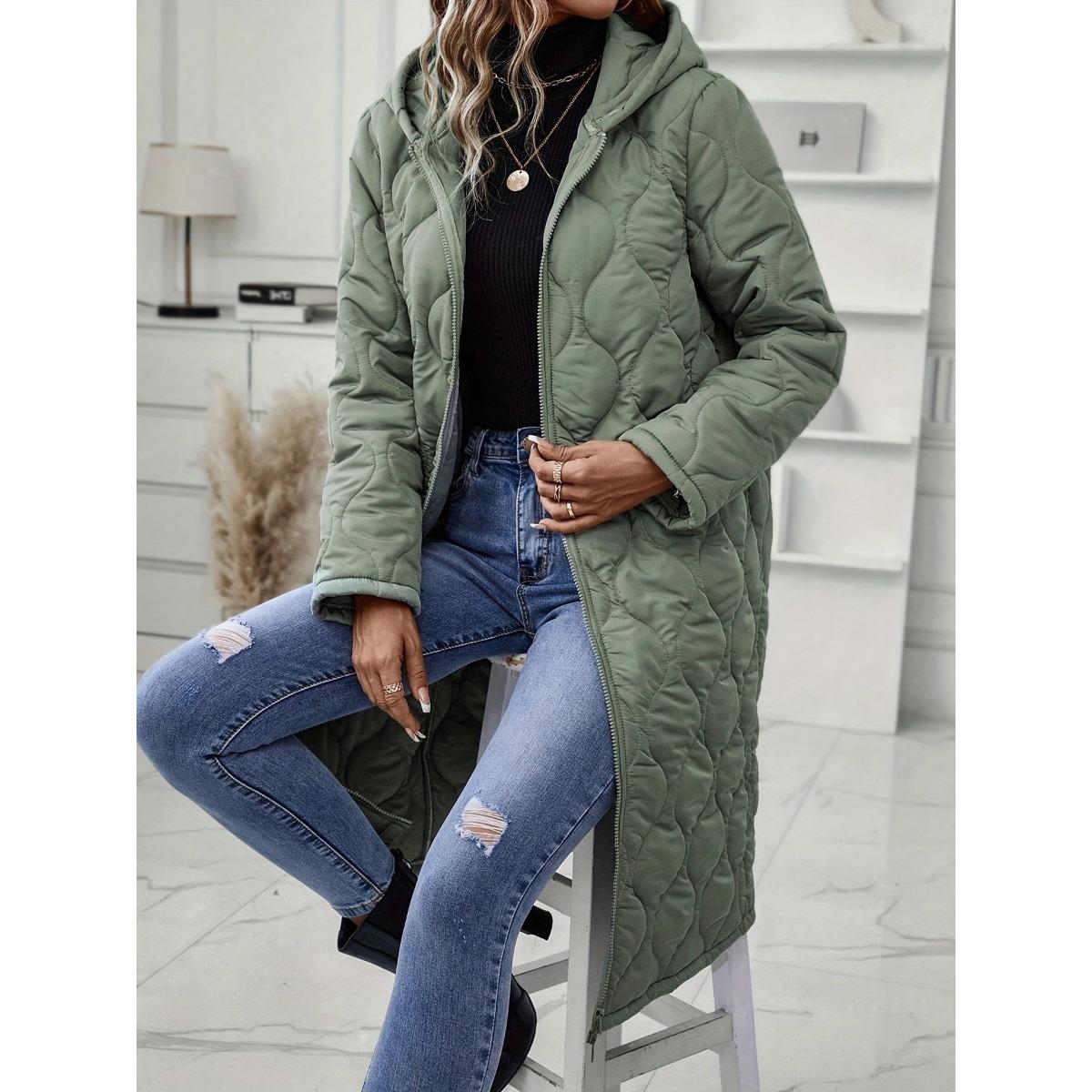 

New Women s Long Hooded Casual Cotton Puffer Coat For Autumn Winter, Crossborder Europe USA Size XXL армія зелений колір