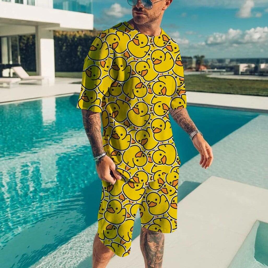 

Футболки с 3D принтом «Забавные утки и панда», шорты, комплекты, мужская повседневная модная футболка большого размера с короткими рукавами, комплект брюк, мужские костюмы, одежда L