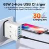 65W High-Power 6-Port USB Fast Charger for Mobile Phones (US/EU/UK Standard)
