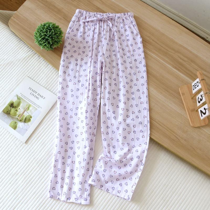 2026 New Women's Spring/Summer Sleeper Pants 100% Cotton Gauze Thin Style Simple Love Sweet Loose Home Pants