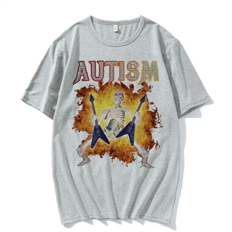 Maglietta Meme Scheletro Autismo Umorismo Teschio Divertente Uomo Donna Moda Harajuku Maglietta Casual Cotone Magliette di Alta Qualità Streetwear