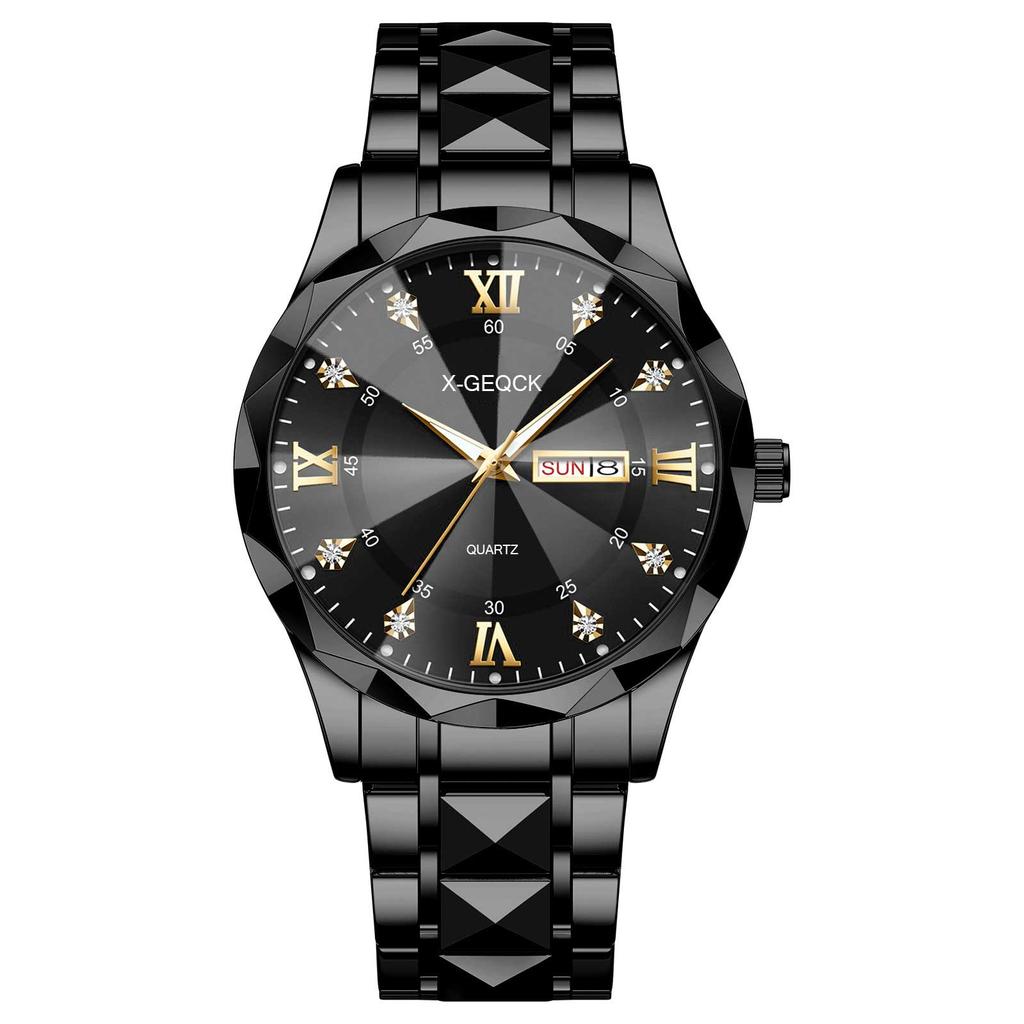 New Luxury Men's Quartz Watch Alloy Case Glass Waterproof Chronograph Stainless Steel Band Factory