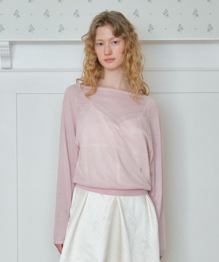 Tudument Sheer Off Shoulder Pullover_Light Pink