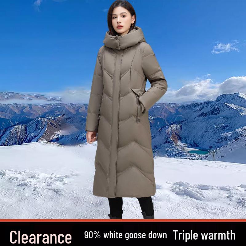 

Оригинальная женская длинная зимняя пуховая куртка, новинка 2024 года, толстая, 90% пух белого гуся XL