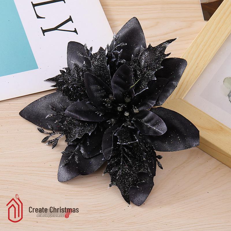 Třpytivé umělé vánoční květinové ozdoby na stromek a k dekoraci věnce