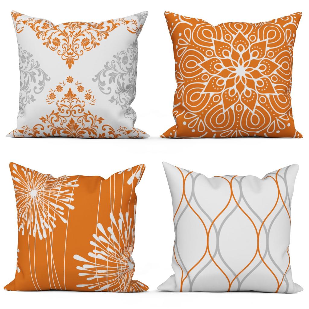 4Pcs Black White Damask Mandala Printed Pillow Cover Polyester Cushion Case 2D Flat Printing Pillowcase Contemporary Artistic