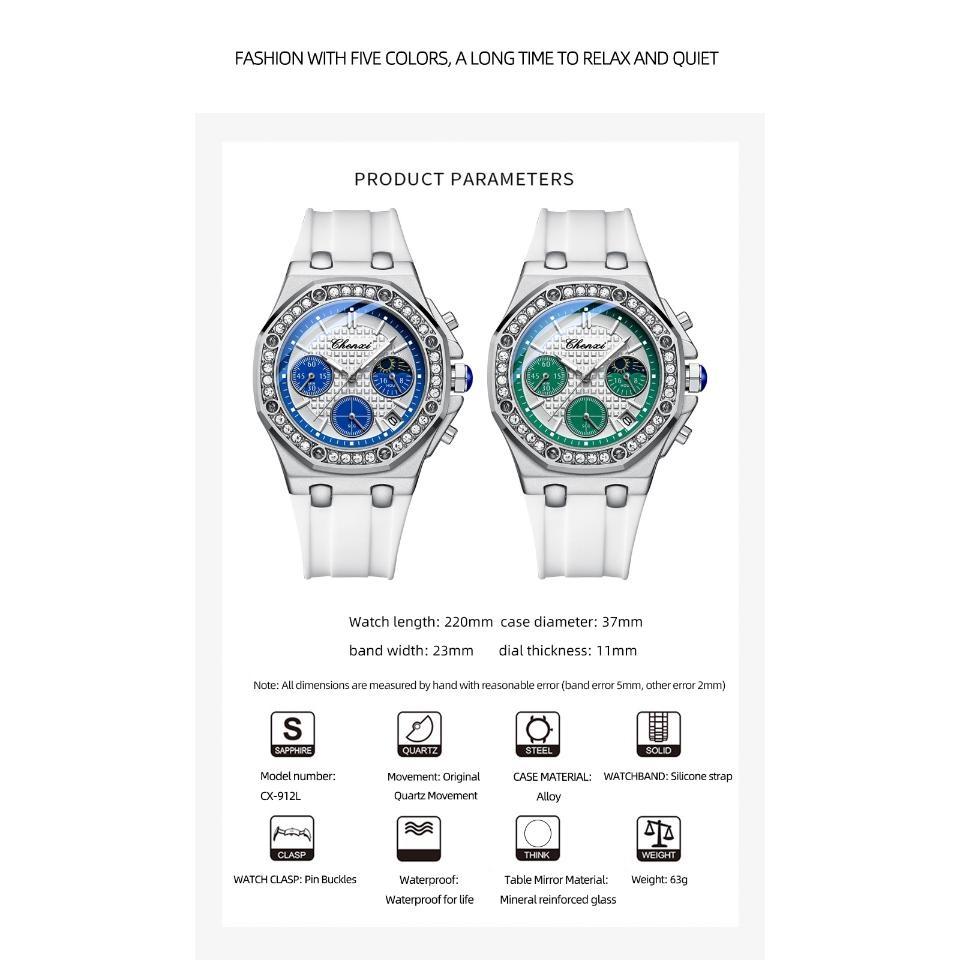 Women Luxury Watch Ladies Watches Vintage Quartz Wristwatch Waterproof Silicone Strap Multi-Functional Wristwatch