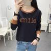 Spring Autumn Lady Loose Appear Thin Long Sleeved Thin Style Korean Round Neck Patchwork Contrasting Colors Insert All-match Tops