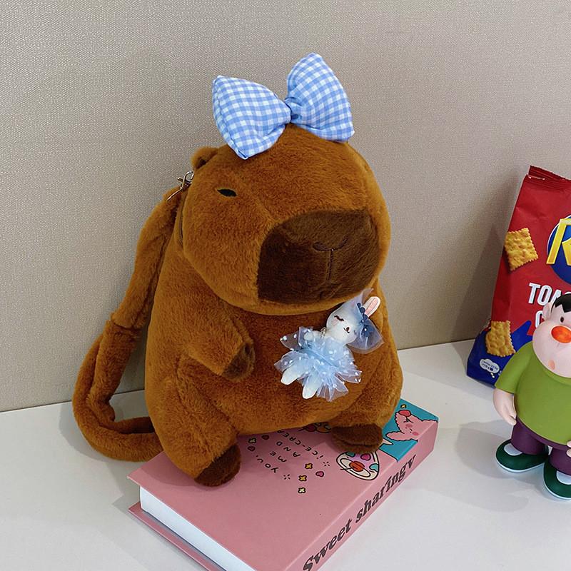 Yellow Rabbit Capybara Flower Burger Plush Backpack Animal Gift Doll Bag