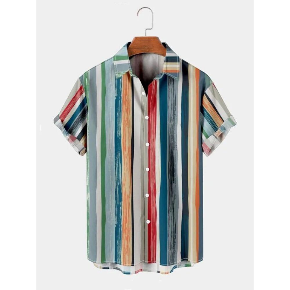 Men's Casual Printed Shirt Summer Hawaiian Beach Vacation Short Sleeve Turn-down Collar Open Cardigan Top 3D Floral Pattern
