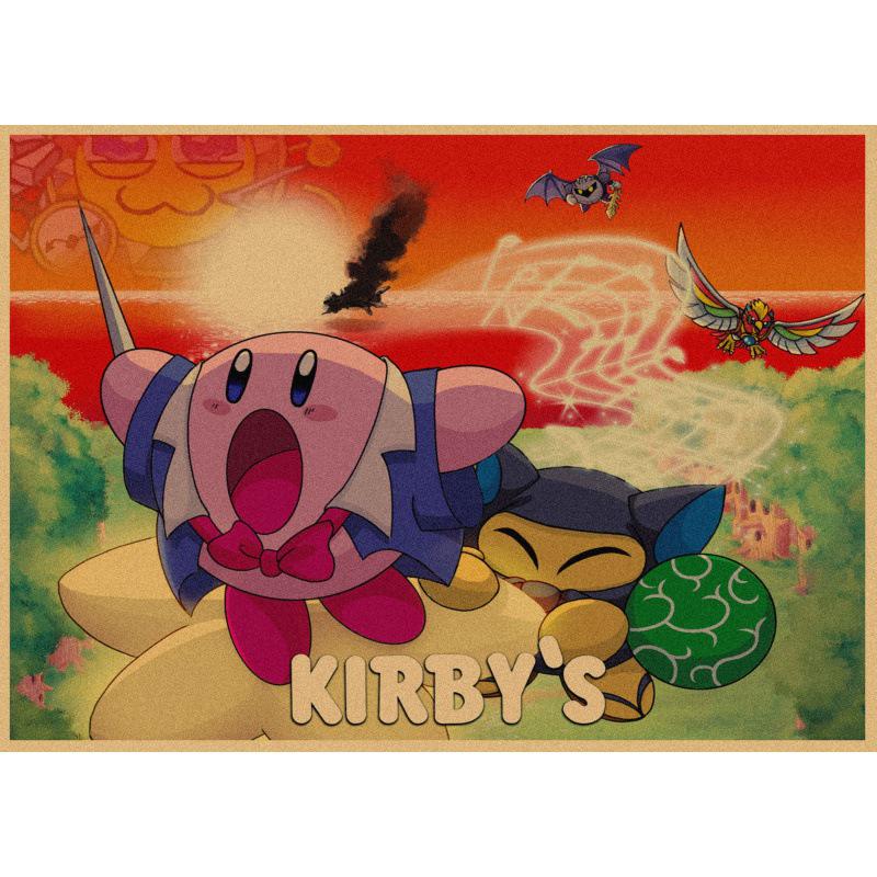 Kirby Retro Japanese Anime Poster - Cartoon Kraft Paper Wall Art