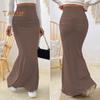 Women Maxi Skirt High Waist Solid Color Fishtail Skirt Slim Fit Hip Lifting Ankle Length Skirt Shirring Design Long Skirt