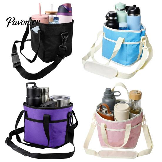 Foldable Drink Holder for Delivery Beverage Pouch with Adjustable Strap, Reusable Waterproof 4 Cup Carrier Collapsible Parties Holder, Portable Caddy
