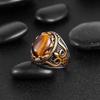 Men's Vintage Tiger Eye Stone Ring Fashionable Bold Zinc Alloy Gemstone Band US Standard Size