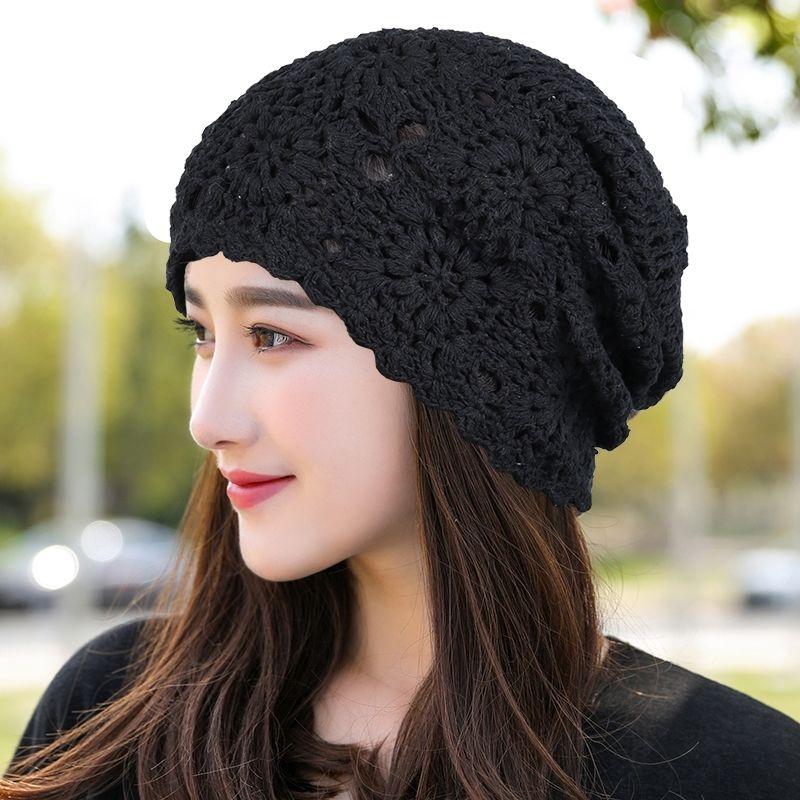 

Женская тонкая однослойная шапка-бини ручной вязки с цветком, шапка-бини с сетчатым узором, полая повязка на голову, шапка для маскировки выпадения волос