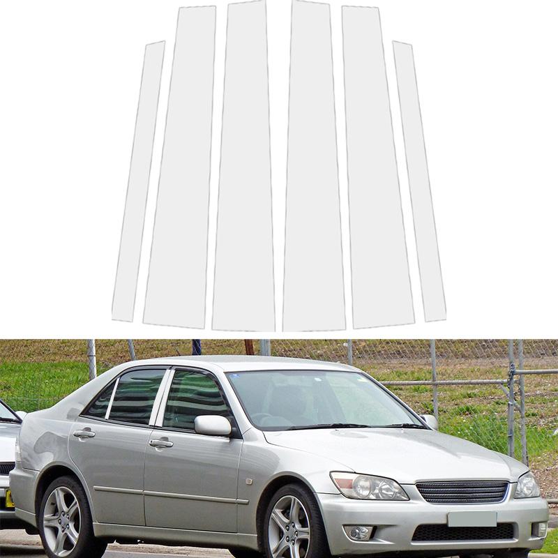 6Pcs Silver Car Door Window Column BC Pillar Post Cover Trim PC Material Sticker Fit For Lexus IS 1999-2005