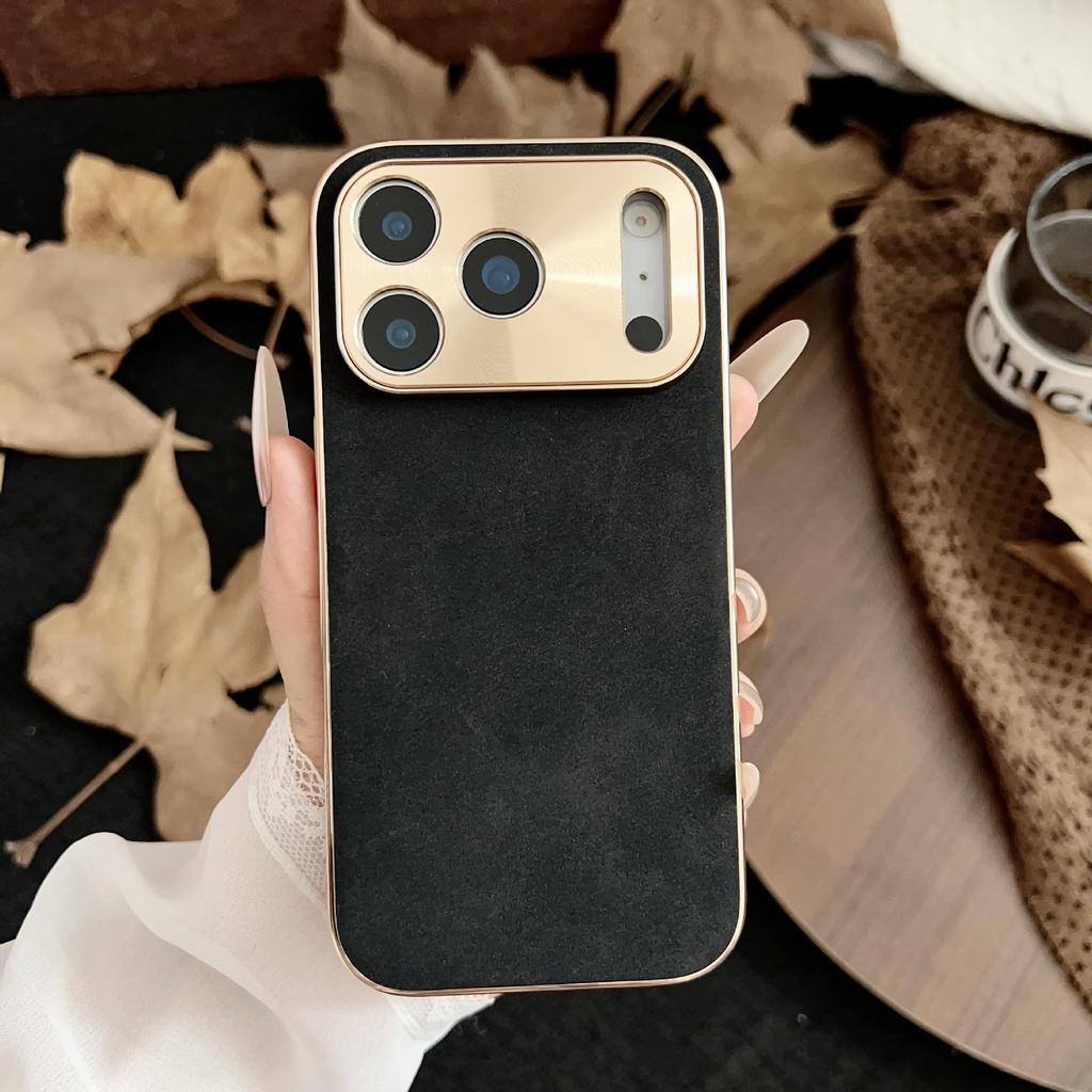 iPhone 17 Pro Max Electroplated Metal Lens Case with PU Leather