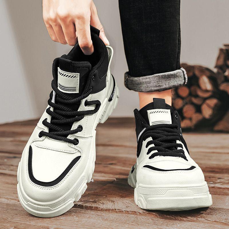 2026 Spring Autumn Outdoor Lace Up Men High Top Anti Slip Work Boots Korean New Durable Height Increasing All Match Casual Shoes
