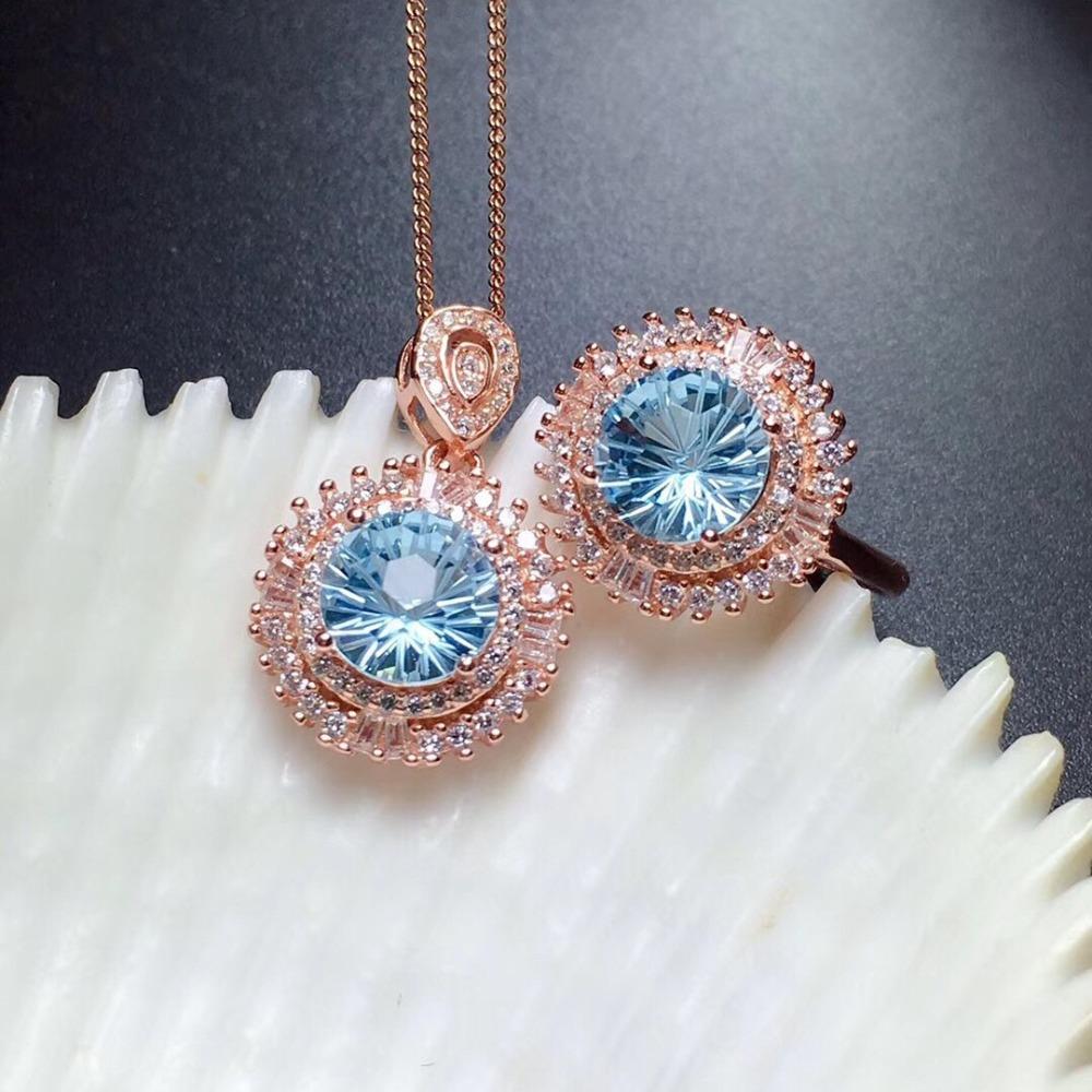 Luxury Women Jewelry Set Topaz Firework Cut Necklace 2Ct High Carbon Diamond Rose Gold Open Ring